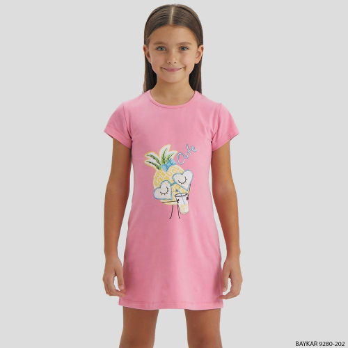 Ночная рубашка для девочки с коротким рукавом Baykar (9280) Розовый (№202)