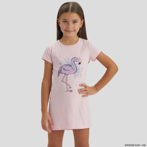 Ночная рубашка для девочки с коротким рукавом Baykar (9281) Светло-Розовый/Розовый (№148)