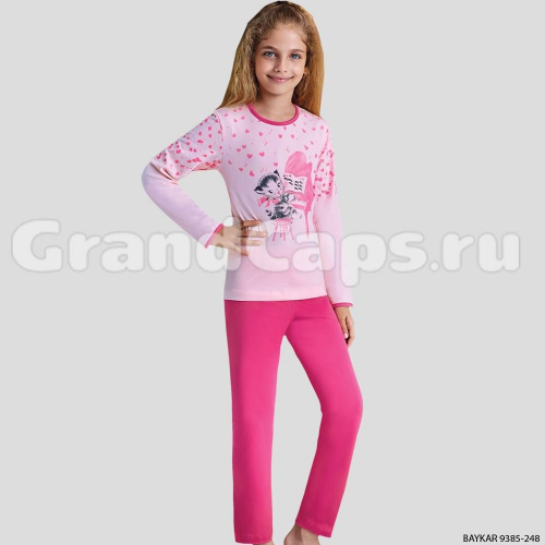 Комплект для девочки с длинным рукавом Baykar (9385) Бледно-Розовый/Розовый (№248)