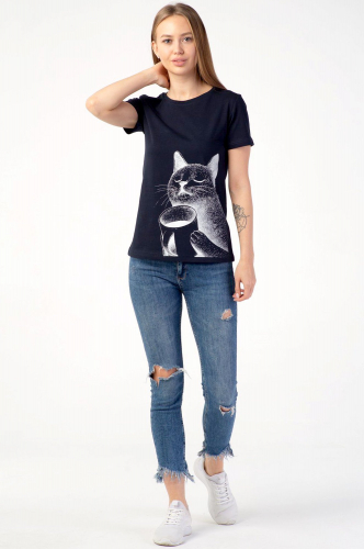 VGtrikotazh, Женская футболка классического кроя с принтом котик