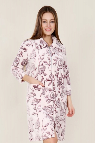 РУСЯ, Теплый женский халат нежной расцветки с красивым цветочным принтом