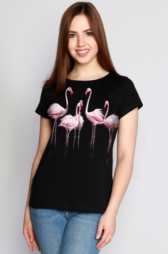 Margo, Легкий трикотаж, яркий сочный рисунок с фламинго - эта футболка просто обязана быть в летнем гардеробе