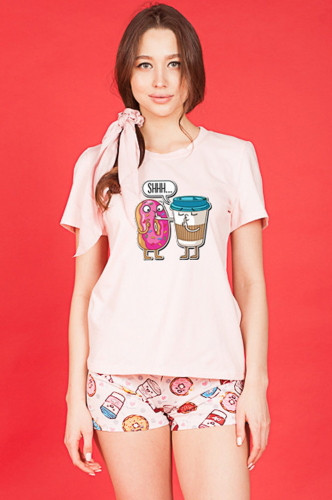 Элиза, Женский домашний костюм с шортами и футболкой, украшен принтом пончики