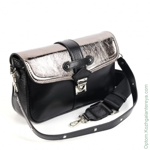 Женская кожаная сумка 5803 Блек/Сильвер