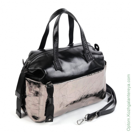 Женская кожаная сумка 5809 Блек/БЛВН/Сильвер