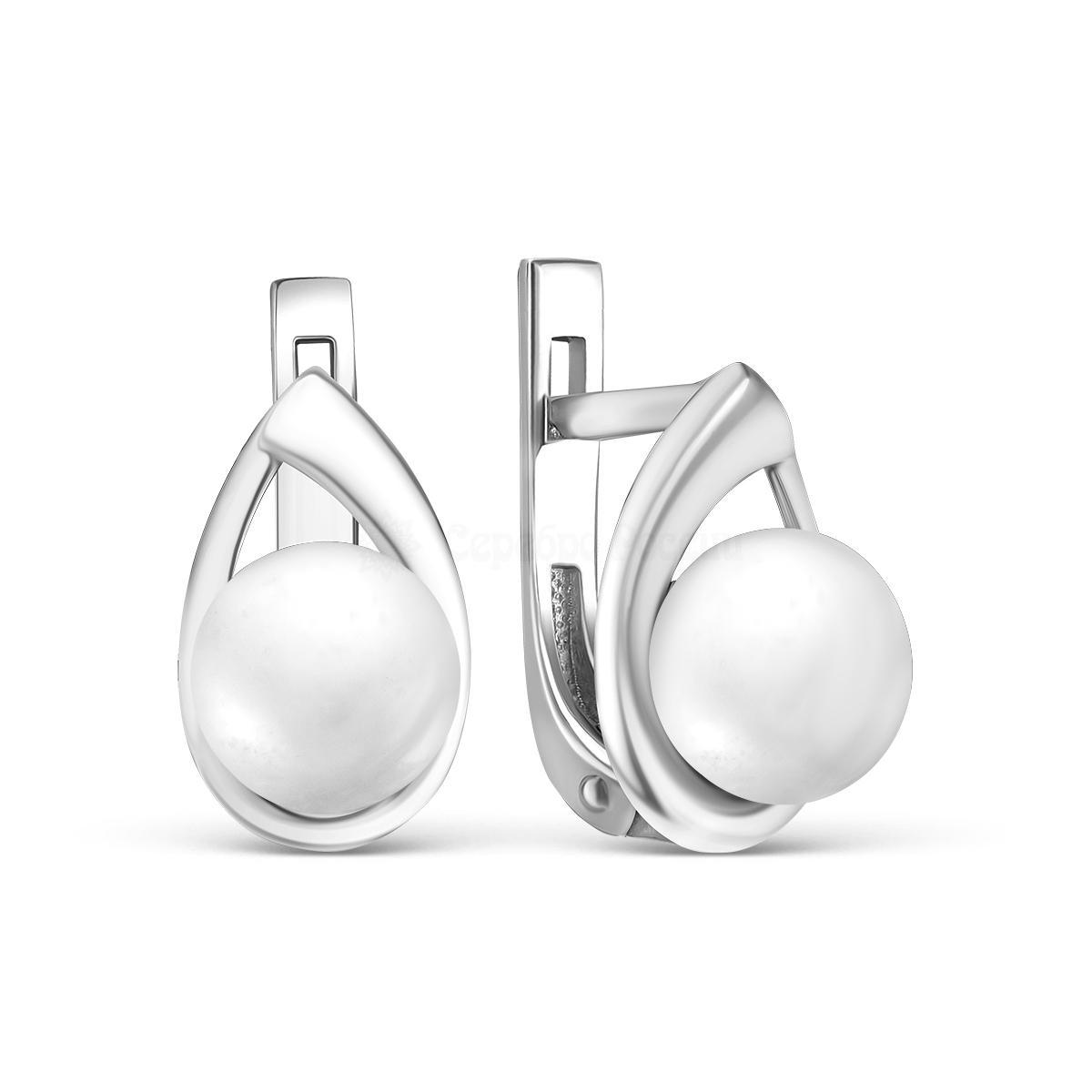 Серьги из серебра с культ. жемчугом родированные 925 пробы см117р1005