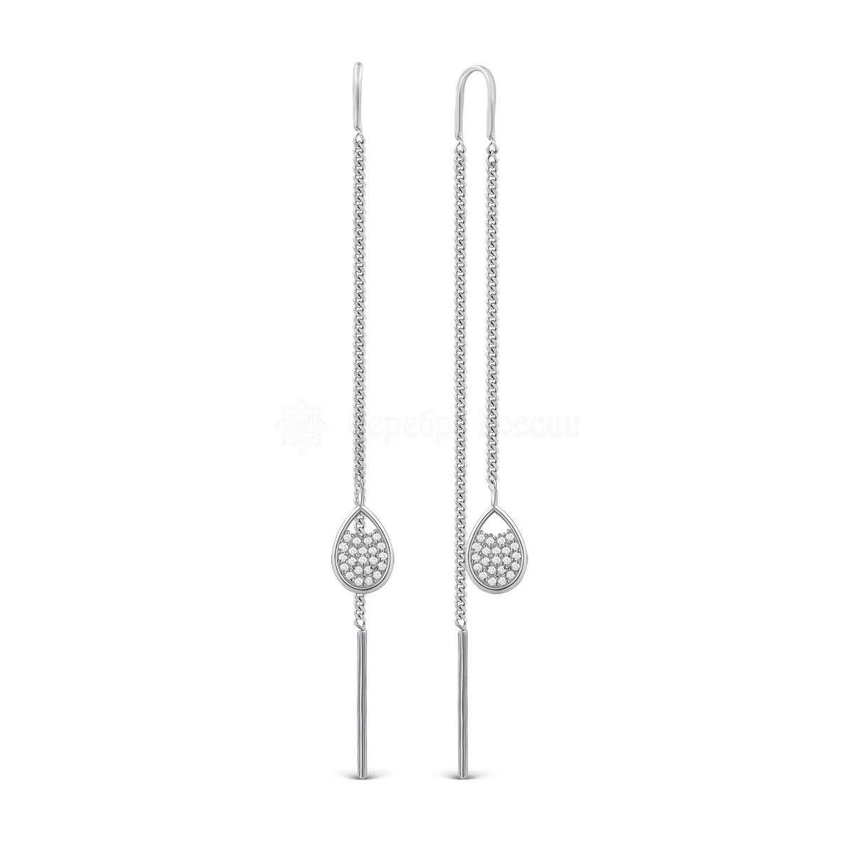 Серьги-продёвки из серебра с фианитами родированные 925 пробы с7-689р200