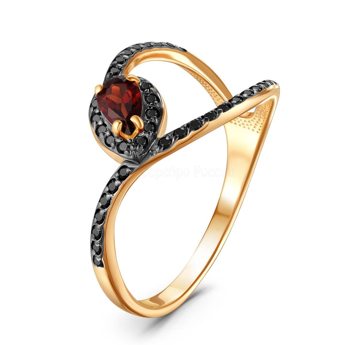 Кольцо из золочёного серебра с нат.гранатом, нат.шпинелью и родированием 925 пробы К-3805зрчс40416