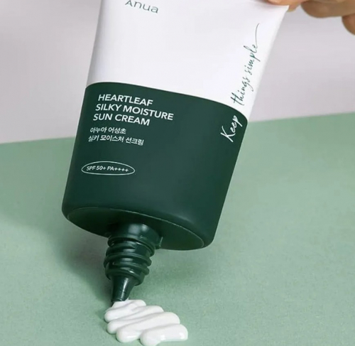 ANUA HEARTLEAF SILKY MOISTURE SUN CREAM SPF 50+ PA++++ Успокаивающий солнцезащитный крем с экстрактом хауттюйнии 50 мл