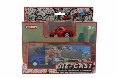 Набор FUNKY TOYS грузовик + машинка die-cast красная, спусковой механизм 1:60 [артикул: FT61054]