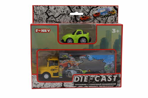 Набор FUNKY TOYS грузовик + машинка die-cast зеленая, спусковой механизм 1:60 [артикул: FT61055]