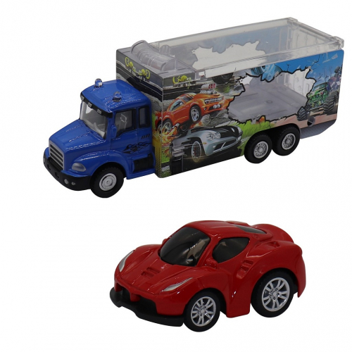 Набор FUNKY TOYS грузовик + машинка die-cast красная, спусковой механизм 1:60 [артикул: FT61054]