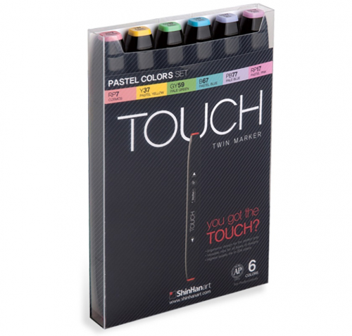 Набор двухсторонних маркеров на спиртовой основе TOUCH TWIN 6 штук (пастельные цвета) в пластиковой упаковке