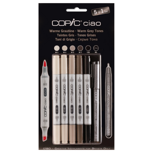 Набор маркеров Copic Ciao 'Warm Grey Tones' 5 штук + мультилинер 0.3мм в блистере