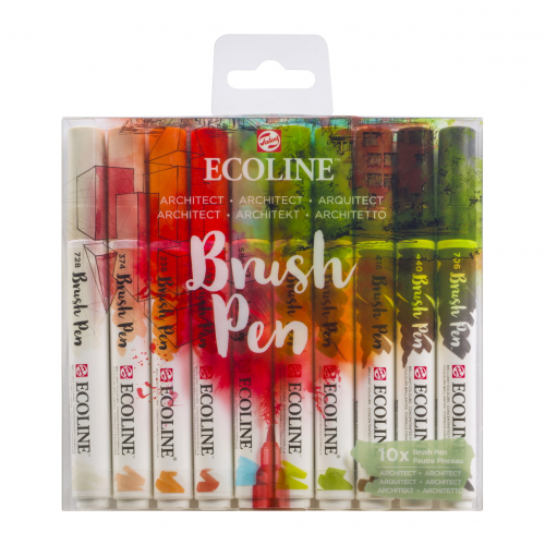 Набор акварельных маркеров Ecoline Brush Pen Architect 10 штук в пластиковой упаковке