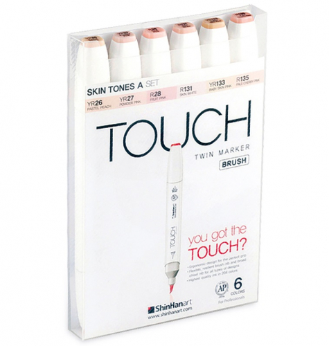 Набор двухсторонних маркеров на спиртовой основе TOUCH TWIN brush 6 штук (телесные цвета А) в пластиковой упаковке
