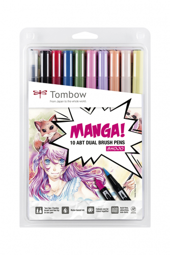 Набор двухсторонних акварельных маркеров ABT Dual Brush 10 штук Manga Shojo в блистере