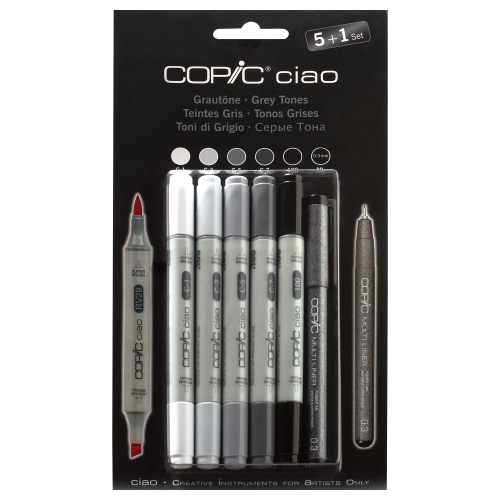 Набор маркеров Copic Ciao 'Grey Tones' 5 штук + мультилинер 0.3мм в блистере