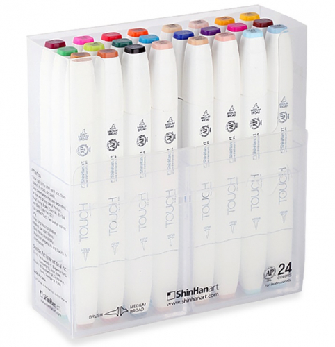 Набор двухсторонних маркеров на спиртовой основе TOUCH TWIN brush 24 штуки в пластиковой упаковке