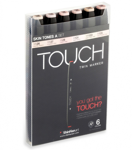 Набор двухсторонних маркеров на спиртовой основе TOUCH TWIN 6 штук (телесные цвета А) в пластиковой упаковке