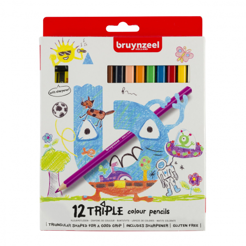 Набор цветных карандашей Bruynzeel Kids 12 трёхгранных карандашей + точилка в картонной упаковке
