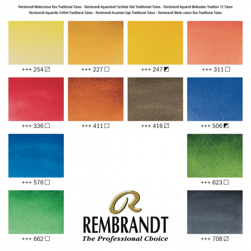 Набор акварельных красок Rembrandt 12 туб + аксессуары в деревянном коробе