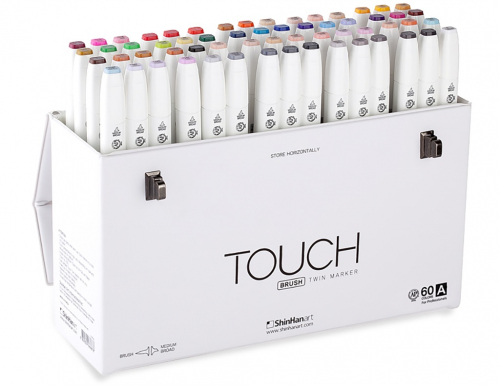 Набор двухсторонних маркеров на спиртовой основе TOUCH TWIN brush 60 штук (цвета А) в пластиковой упаковке