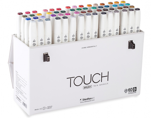 Набор двухсторонних маркеров на спиртовой основе TOUCH TWIN brush 60 штук (цвета В) в пластиковой упаковке