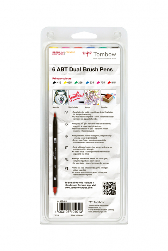 Набор двухсторонних акварельных маркеров ABT Dual Brush 6 штук Primary colours в блистере