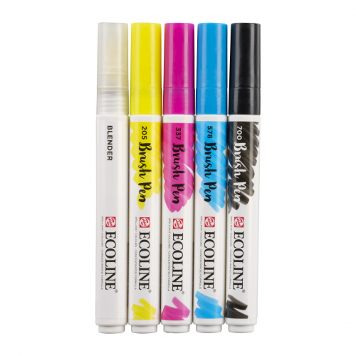 Набор акварельных маркеров Ecoline Brush Pen Primary 5 штук в пластиковой упаковке