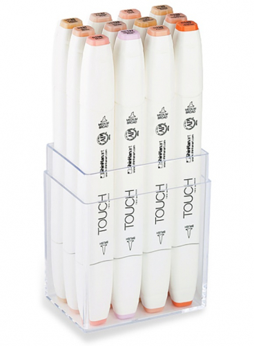 Набор двухсторонних маркеров на спиртовой основе TOUCH TWIN brush 12 штук (телесные цвета) в пластиковой упаковке