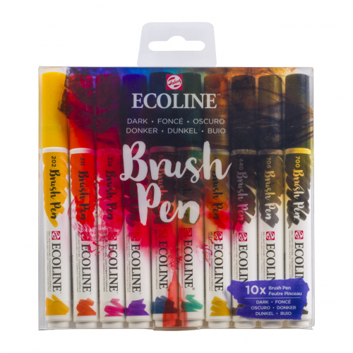 Набор акварельных маркеров Ecoline Brush Pen Dark 10 штук в пластиковой упаковке