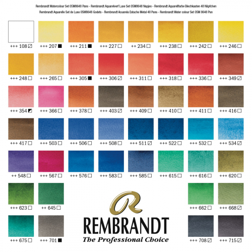 Набор акварельных красок Rembrandt 48 кювет + кисть в металлической упаковке