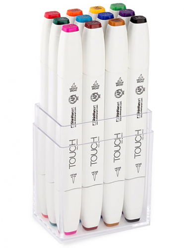 Набор двухсторонних маркеров на спиртовой основе TOUCH TWIN brush 12 штук (основные цвета) в пластиковой упаковке