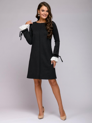 Платье черное длины мини с длинными рукавами