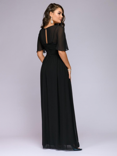 Платье черное длины макси с рукавами 