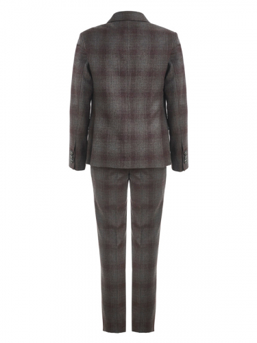 Костюм двойка (пиджак двубортный,брюки) для мальчика (цвет клетка/серый/винный)