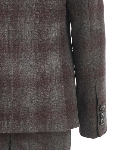 Костюм двойка (пиджак двубортный,брюки) для мальчика (цвет клетка/серый/винный)
