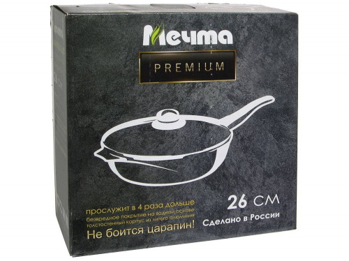 Сковорода 26см Premium mokko со съемной ручкой и стеклянной крышкой арт.с026 902