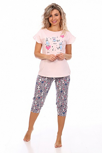 Пижама Еноты с бриджами 3017 (Розовый)