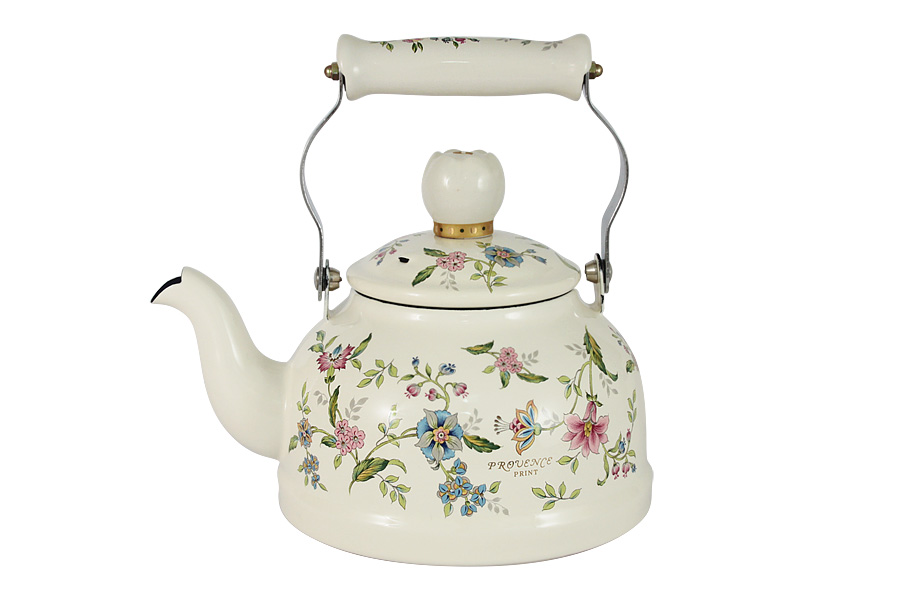 Чайник, 1,3 л, с крышкой, с покрытием, сталь, молочный, Цветы, Provence, 56996