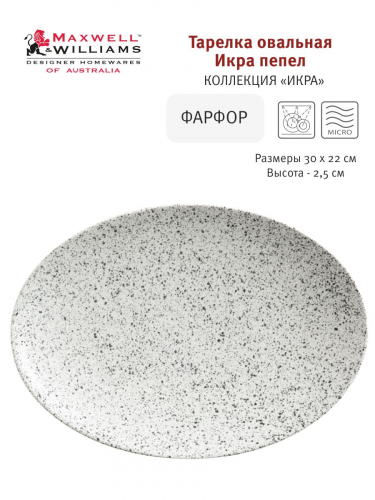Блюдо, 30х22 см, фарфор P, светло-серое, в крапинку, Caviar Speckle, 56540