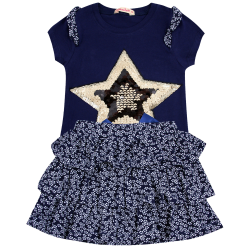 Футболка+юбка для девочки Bonito Kids (BK988KY) Тёмно-Синий/Звезда