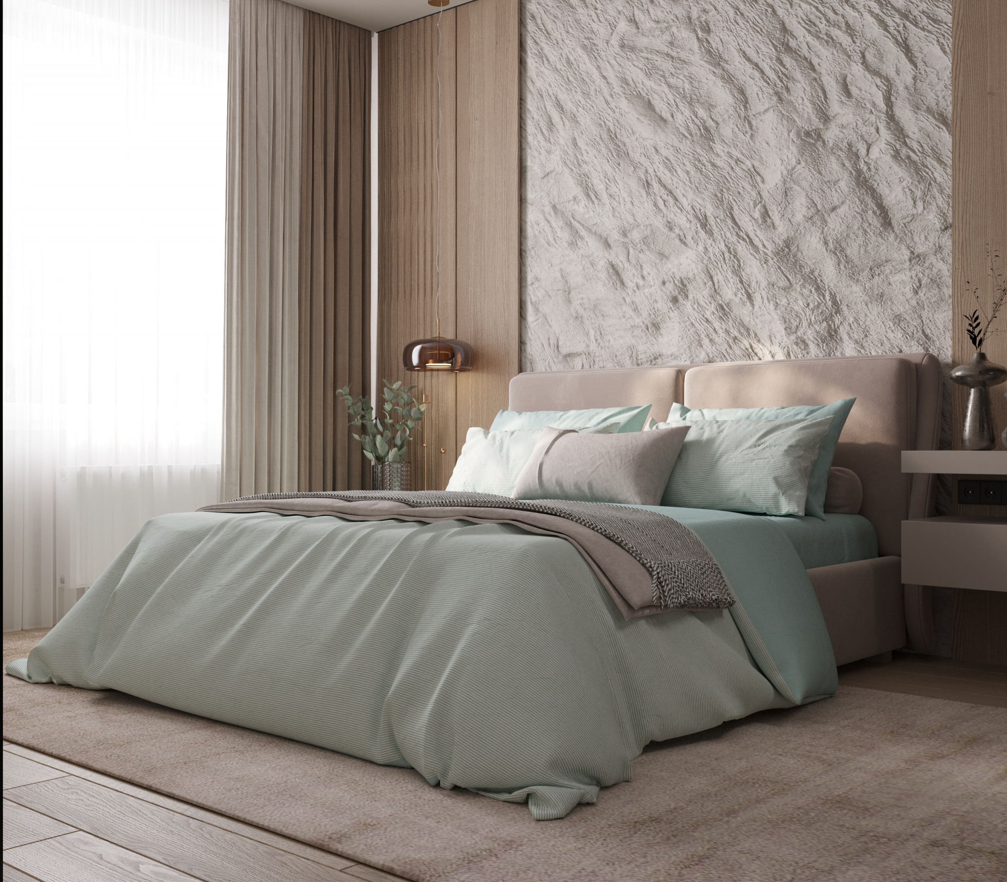 Постельное белье из вареного хлопка ХВ-012 голубая полоса