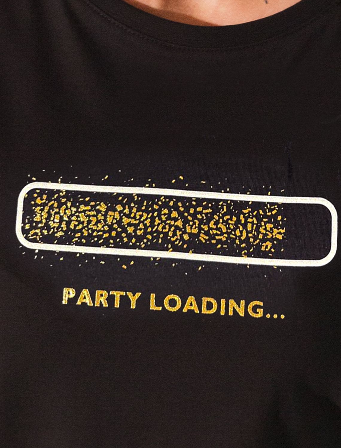 Нарядная футболка с блестящим принтом D49.135 черный_partyloading