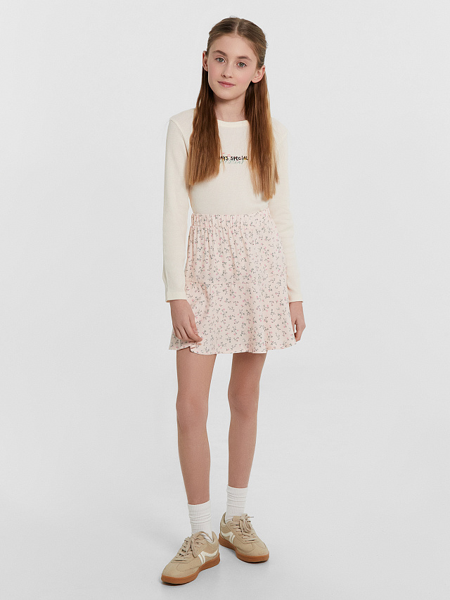 Шорты юбка для девочек розовые с цветочным принтом