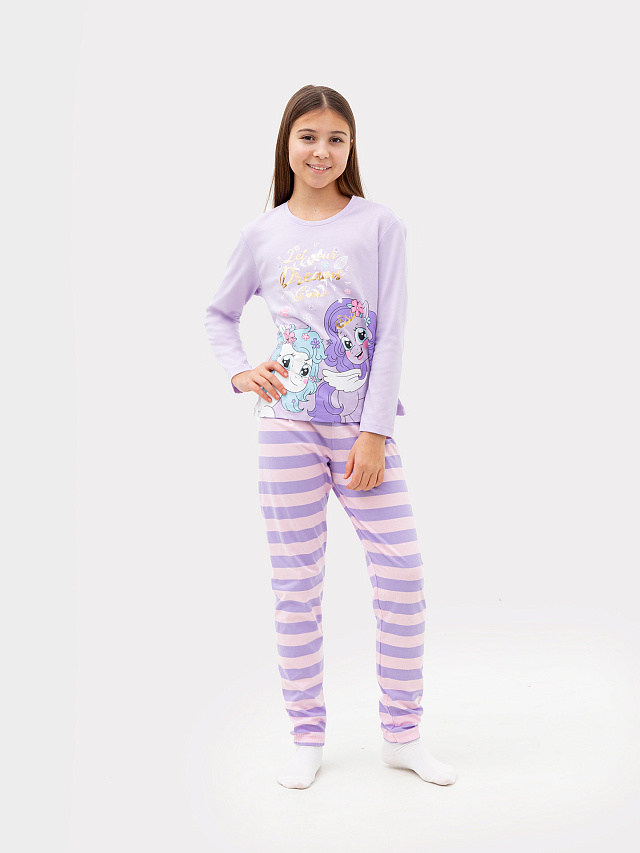 Комплект для девочек (джемпер, брюки) светло-лиловый с розовой полоской