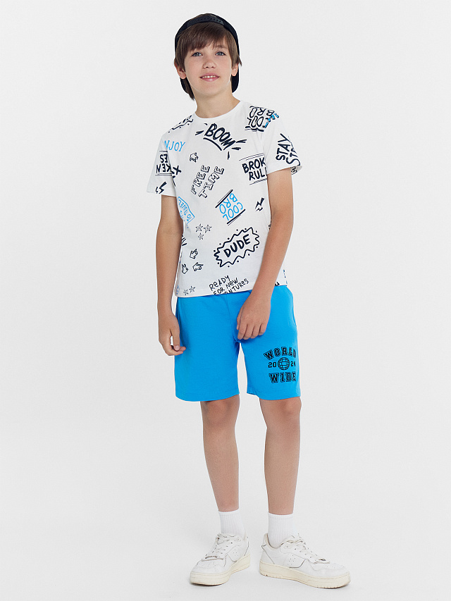 Футболка для мальчиков мультипак (2 шт.) в лазурном и голубом цвете с печатью