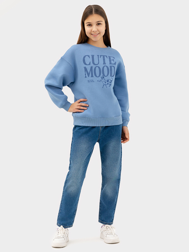 Джемпер для девочек светло-синий с печатью