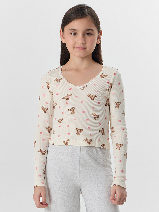 Комплект для девочек бежевый с узором мишек